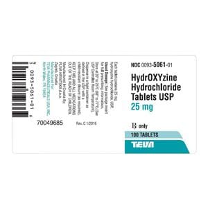 Hydroxyzine HCl Tablets 25mg Bottle 500/Bt