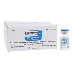 Bupivacaine HCl Injection 0.25% Preservative Free SDV 10mL 25/Bx