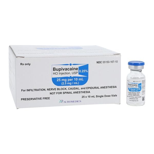 Bupivacaine HCl Injection 0.25% Preservative Free SDV 10mL 25/Bx