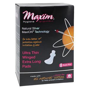 Maxion Sanitary Pad Chlorine Free Ultthn Spr+ Ovrnght/Wng White Disposable 8/Pk, 12 PK/CA