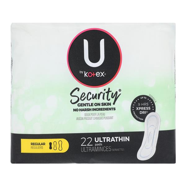 U by Kotex Menstrual Pad Regular Mod White Disposable Fragrance Free LF 22/Pk, 8 PK/CA