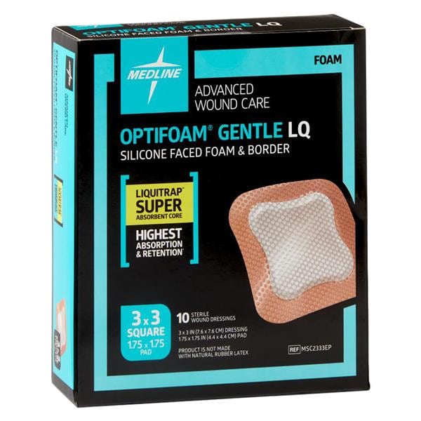 Optifoam Gentle Silicone/Foam Border Dressing 3x3" Sterile Square LF