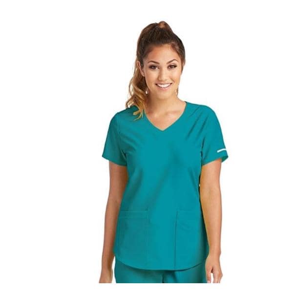 Skechers Scrub Scrub Top V-Neck 3 Pockets 2X Small Teal Womens Ea