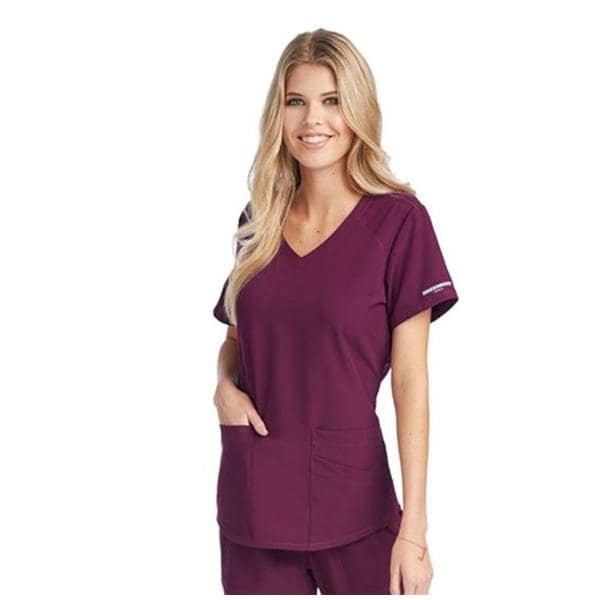 Skechers Scrub Scrub Top V-Neck 3 Pockets 2X Small Wine Womens Ea