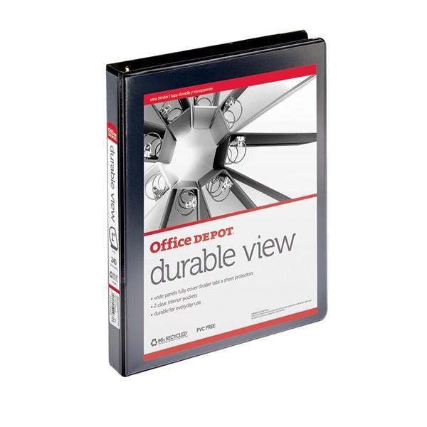 Office Depot Durable View Slant-Ring Binder 1" Rings 39% Recycled Black Ea