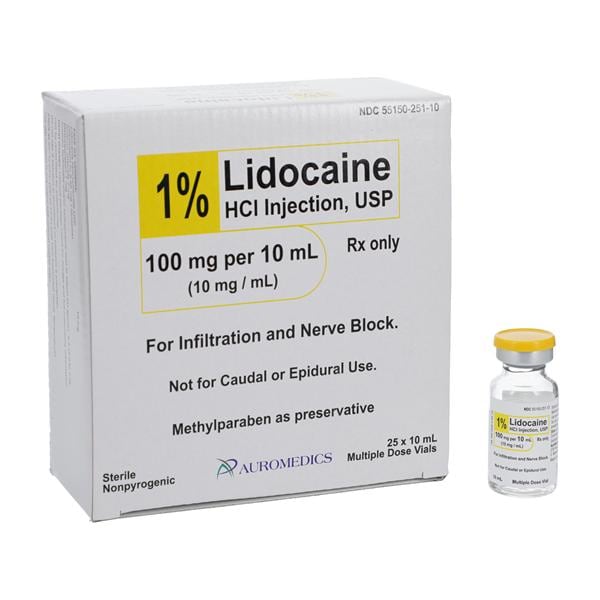 Lidocaine HCl Injection 1% MDV 10mL 25/Package