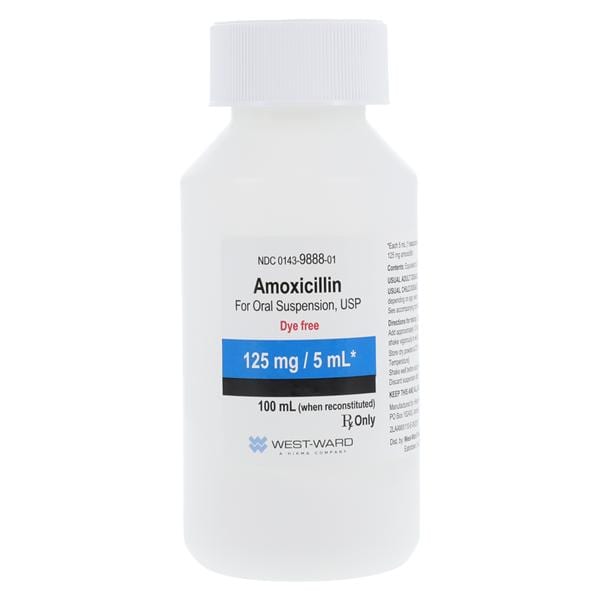 Amoxicillin Oral Suspension 125mg/5mL Dye Free Tutti-Frutti Bottle 100mL