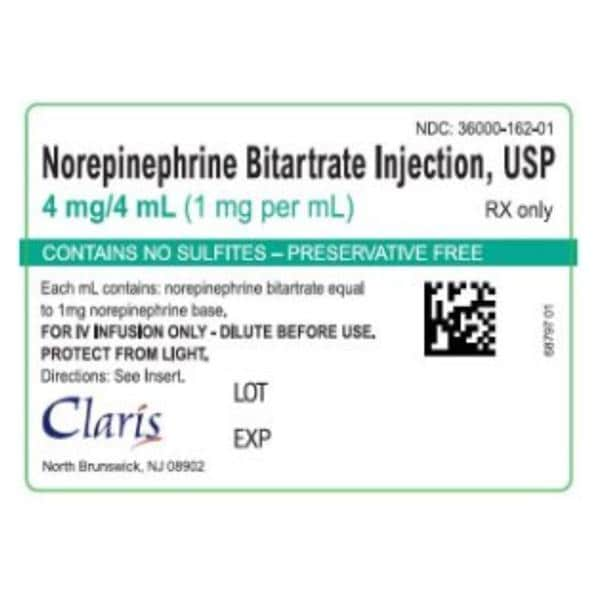 Norepinephrine Bitartrate Injection 1mg/mL Ampule 4mL 10/Bx