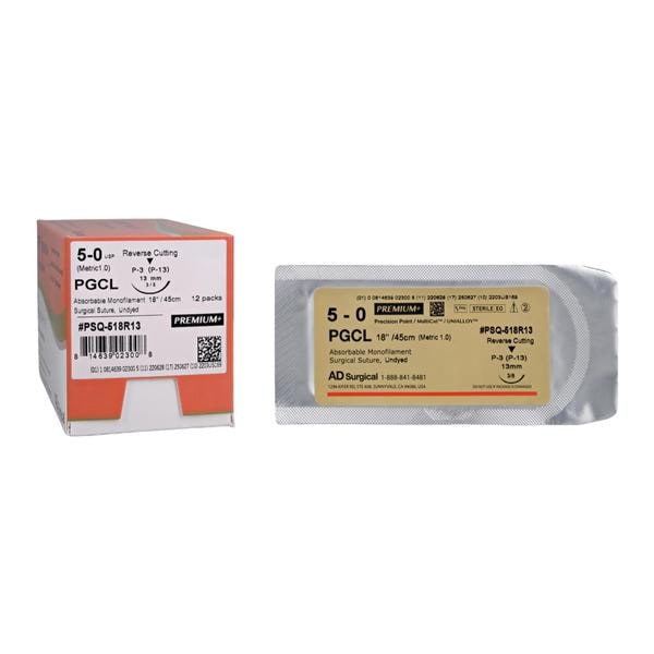 Premium Suture 5-0 18" Poliglecaprone Monofilament P-13 Undyed 12/Bx