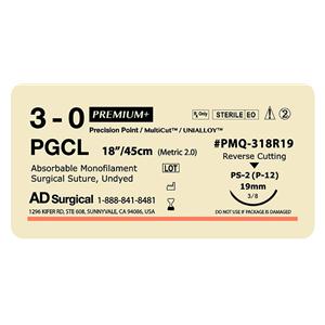 Premium Suture 3-0 18" Poliglecaprone Monofilament P-13 Undyed 12/Bx