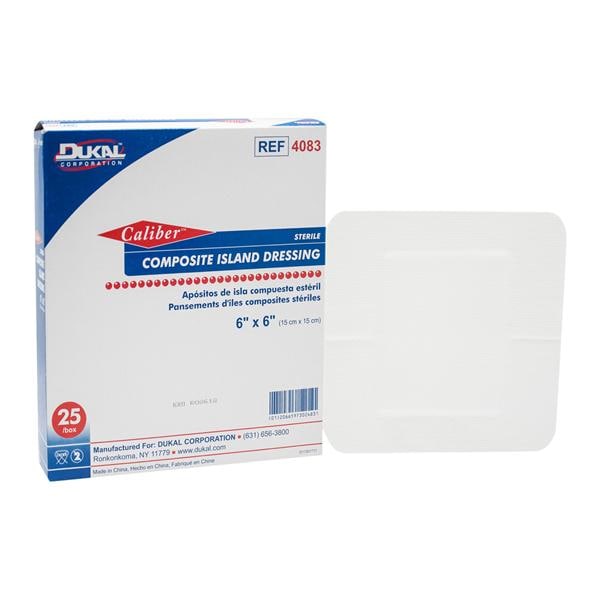 Caliber Composite Dressing 6"x6" Sterile Adherent White Absorbent LF, 4 BX/CA