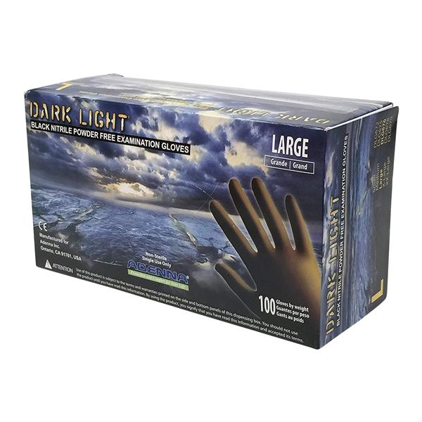 Dark Light Nitrile Exam Gloves Large Black Non-Sterile