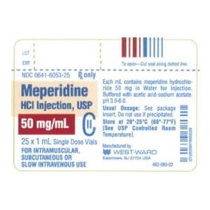 Meperidine HCl Injection 50mg/mL SDV 1mL 25/Bx