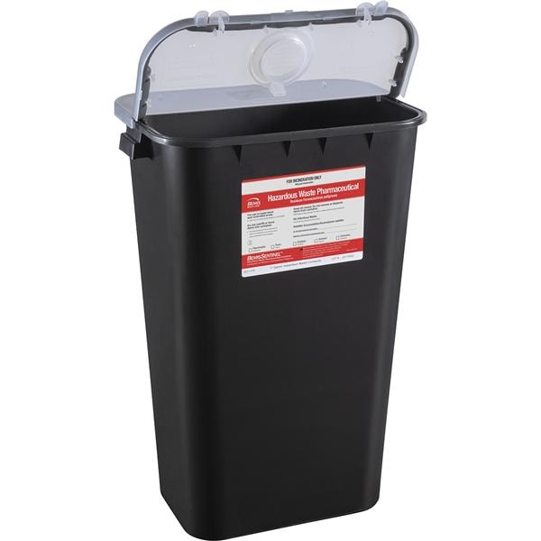 RCRA Hazardous Waste Container 11gal Black 22.5x16.5x11-13/16 Hng Ld Plstc 6/Ca