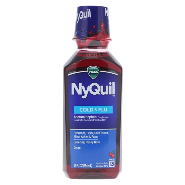 Nyquil Cold/Flu Liquid 650/30/12.5mg Cherry 12oz/Bt, 12 BT/CA