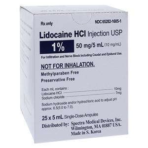 Lidocaine HCl Injection 1% Preservative Free Ampule 5mL 25/Bx, 36 BX/CA