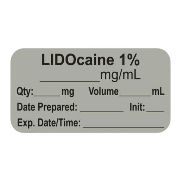 Anesthesia Label ExpDTI Lido 1% mg/ml Permanent Gray Paper 1-1/2x3/4" 500/Rl