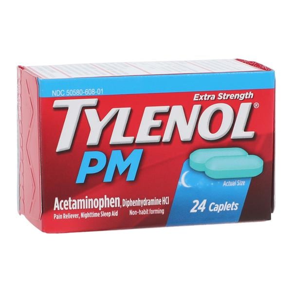 Tylenol PM Pain Reliever/Fever Reducer Caplets 500/25mg Extra Strength 24/Bt, 72 BT/CA