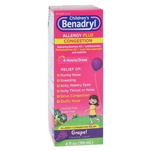 Benadryl Children Allergy Liquid 12.5/5mg Grape 4oz/Bt, 36 BT/CA