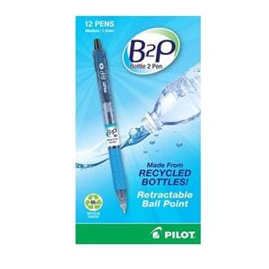 Pilot B2P Ballpoint Pens Medium Point 1.0mm Black Ink 12/Pk 12/Pk