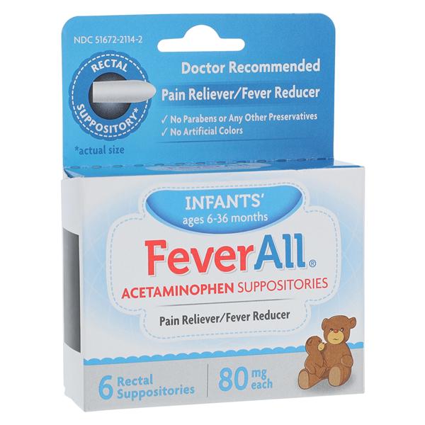 FeverAll Infant Pain Reliever/Fever Reducer Suppository 80mg 6/Bx