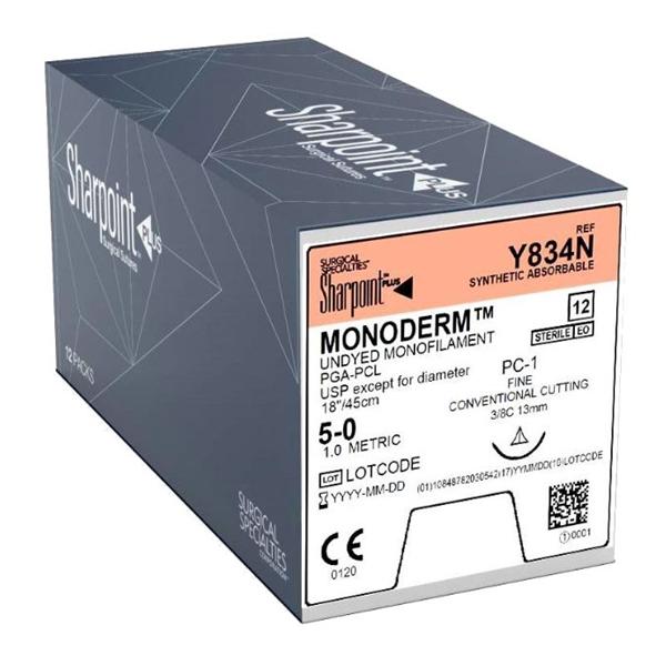 Suture 5-0 18" Monoderm Monofilament PC-1 Undyed 12/Bx