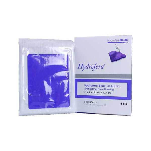 Hydrofera Blue Foam Antimicrobial Wound Dressing 4"x5" Sterile Rect Bl Abs LF