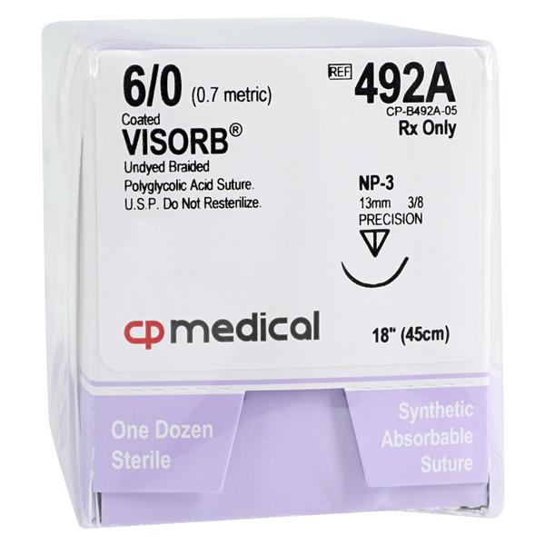 Visorb Suture 6-0 18" Polyglycolic Acid Braid NP-3 Undyed 12/Bx