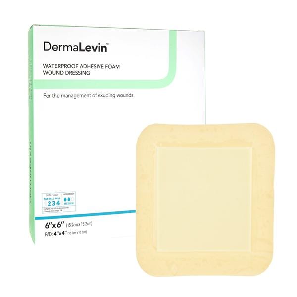 DermaLevin Foam Island Wound Dressing 6x6" Strl Sq NAdh Adhs Tn Mod Absrptn LF