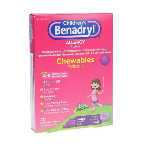 Benadryl Children Allergy Chewable Tablets 12.5mg Grape 20/Bx, 24 BX/CA