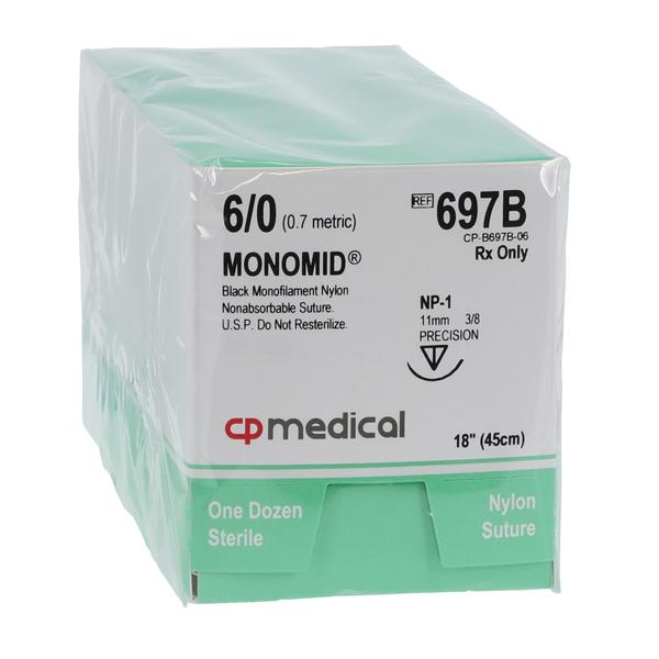 Monomid Suture 6-0 18" Nylon Monofilament NP-1 Black 12/Bx