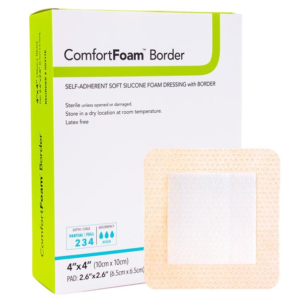 Comfortfoam Border PU Fm Wound Dressing 4x4 Strl Sqr Slf Adh Slcn Adh Tn Hi Abs