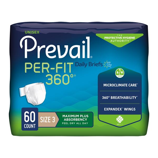 Prevail Per-Fit 360 Incontinence Brief Unisex 58-70" Hvy Beige Odor Guard 60/Ca