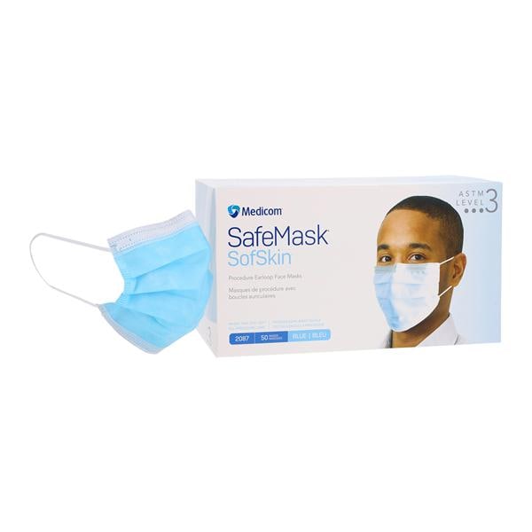 SafeMask Sofskin Procedure Mask ASTM Level 3 Blue Adult 50/Bx, 10 BX/CA