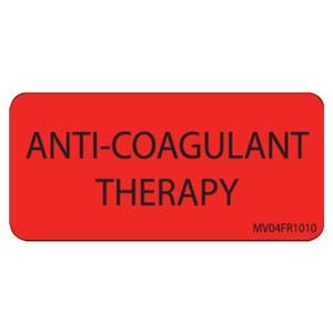 Medvision Paper Label Anti-Coagulant Therapy Fluorescent Red 2-1/4x1" 5/Pk