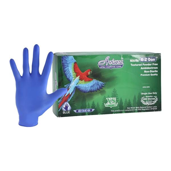 Avianz EZ Don Nitrile Exam Gloves X-Small Blue Non-Sterile