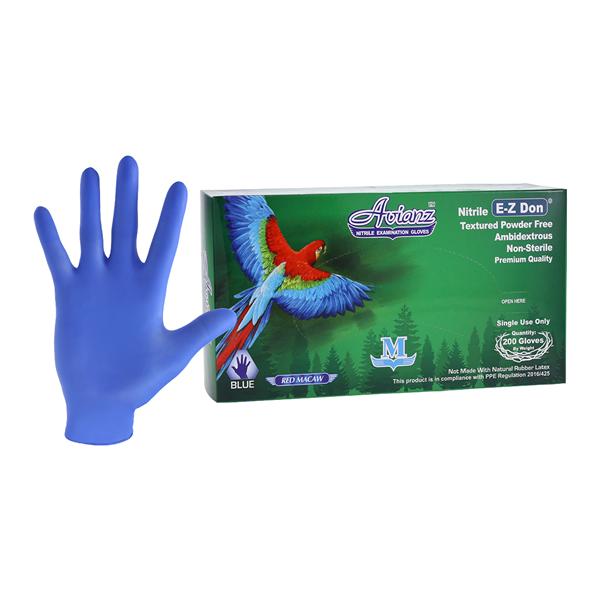 Avianz EZ Don Nitrile Exam Gloves Medium Blue Non-Sterile