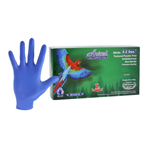 Avianz EZ Don Nitrile Exam Gloves Large Blue Non-Sterile, 10 BX/CA