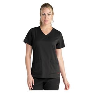 Greys Anatomy Stretch Scrub Top V-Neck 4 Pockets Medium Black Womens Ea