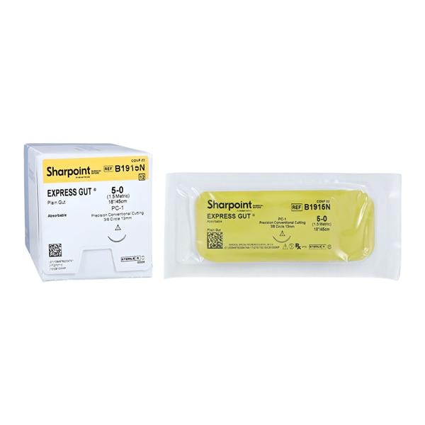 Sharpoint Plus Suture 5-0 1-18" Plain Gut Monofilament PC-1 Undyed 12/Bx