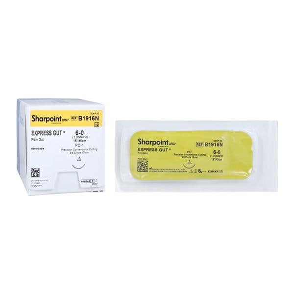 Sharpoint Plus Suture 6-0 18" Plain Gut Monofilament PC-1 Undyed 12/Bx