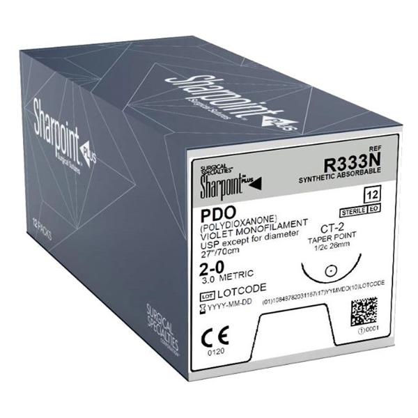 Sharpoint Plus Suture 2-0 70cm Polydioxanone CT-2 Violet 12/Bx