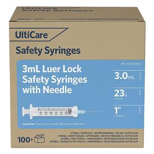 UltiCare Safety Syringe/Needle 23gx1" 3mL LL Dtchbl Ndl Sfty No Dead Spc 400/Ca