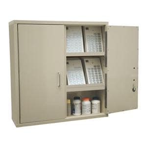 Narcotics Cabinet Dual Door Powder Coated Steel Key Lock Beige Ea