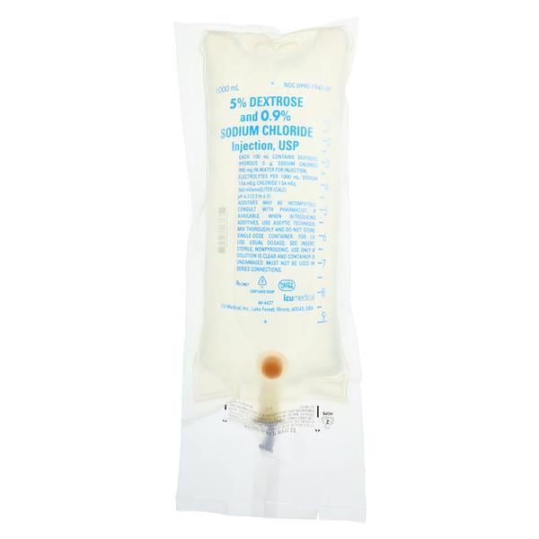 IV Solution Dextrose 5%/Sodium Chloride 0.9% 1000mL Bag Ea