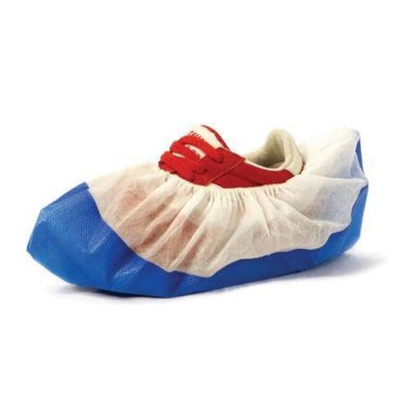 Shoe Cover Spunbond Polypropylene/CPE One Size Fits Most White / Blue 40Pr/Pk