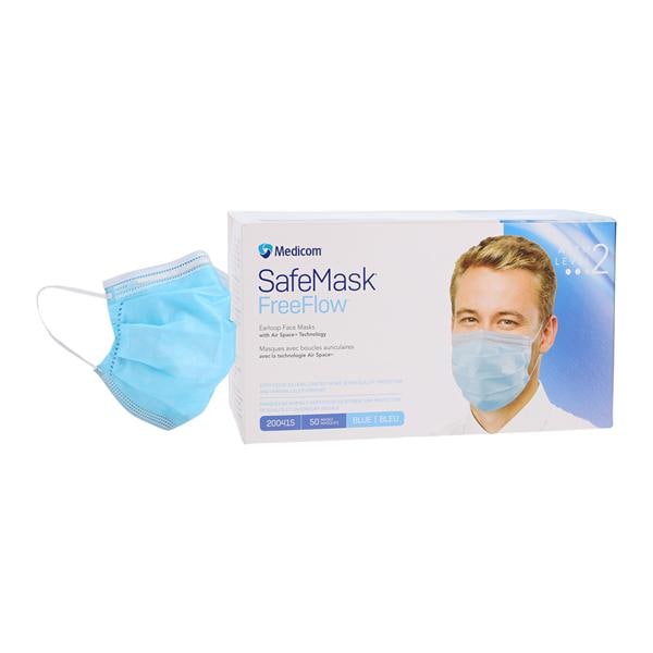 SafeMask FreeFlow Procedure Mask ASTM Level 2 Fog-Free Strip Blue Adult 50/Bx