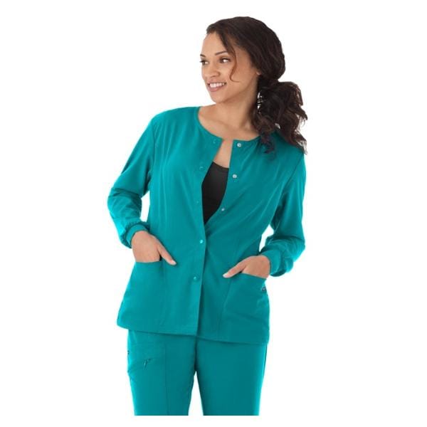 Scrub Jacket 3 Pockets Long Sleeves / Knit Cuff Large Teal Womens Ea