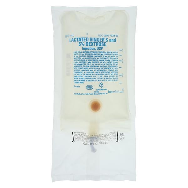 Lactated Ringers Solution Dextrose 5% 500mL Bag Ea