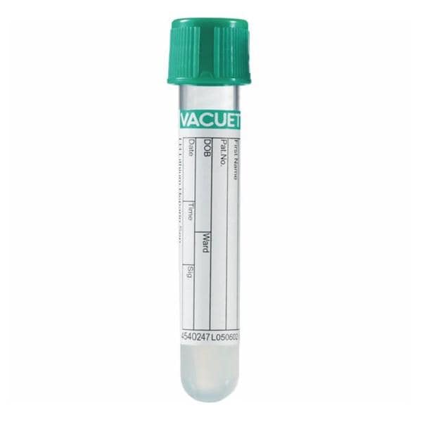 Vacuette Blood Collection Tube Green Cap 3.5mL Lithium Heparin Separator 1200/Ca